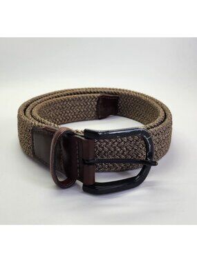 Torino Men's Italian Woven Belt Brown Leather Trim Braided Stretch Size 40